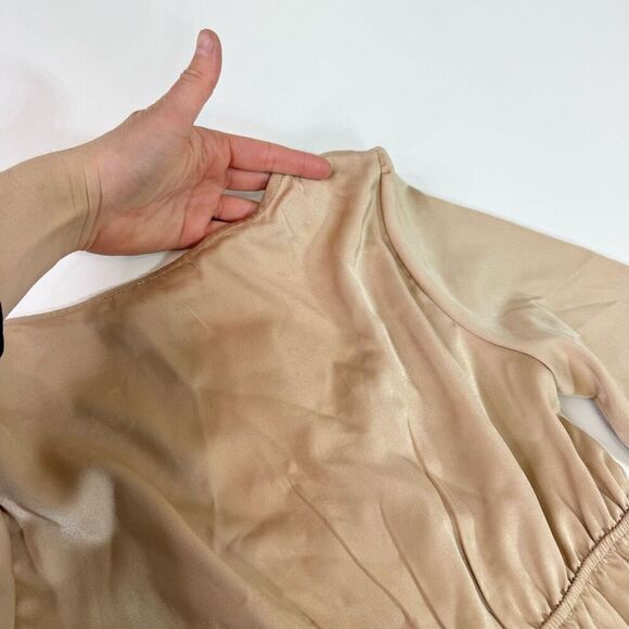 Baltic Born Maxi Dress Womens Small Tan Venus Pleated Long Sleeve Old Money New* - Picture 9 of 11